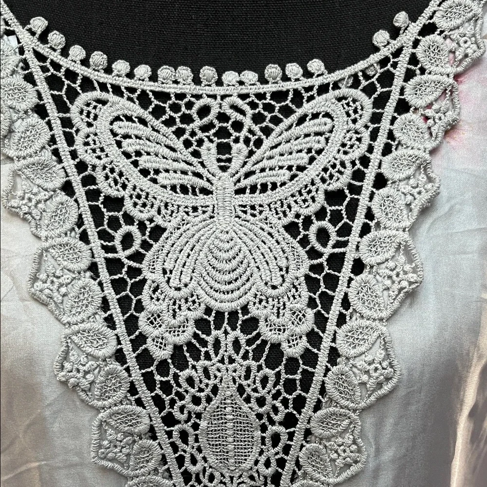 Floral Lace-Trimmed Silk Dress Sz 1X - Picture 3 of 11